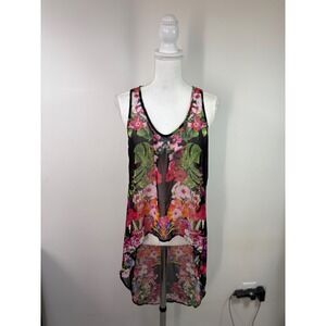 2b bebe Womens Floral Tropical High Low Racerback Tank Top Black Pink Size M